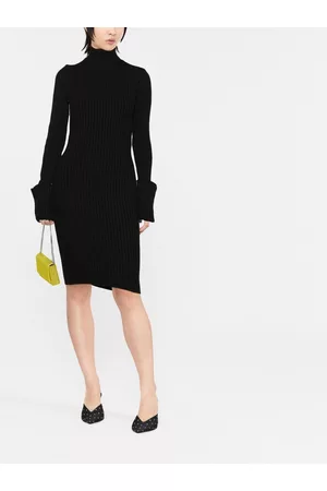 Paco rabanne Vestido midi tejido de canalé con cuello vuelto