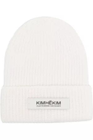 KIMHEKIM Mujer Gorros - Gorro tejido de canalé con parche del logo