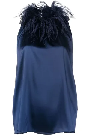 Styland Blusa con ribete de plumas