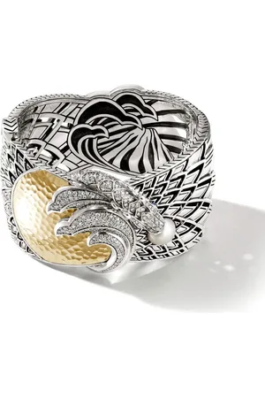 John Hardy Brazalete Legends Naga en oro amarillo de 18kt con diamantes en pavé y perla de agua dulce