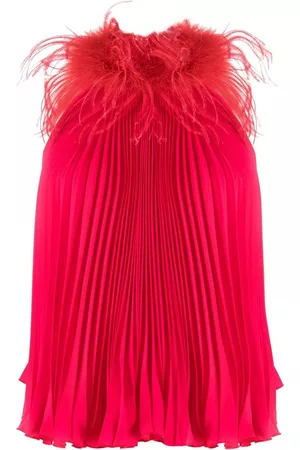 Styland Blusa plisada con ribete de plumas