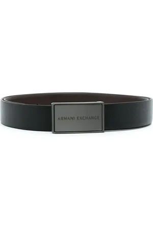 Cinturón negro con hebilla de placa con logo de Armani Exchange