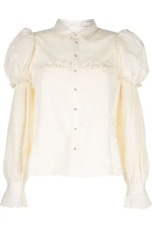 RENLI SU Blusa texturizada con mangas farol