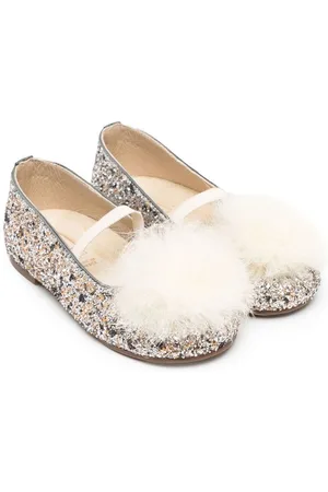 Babywalker Flats con efecto glitter y pompones