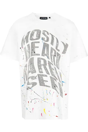 MOSTLY HEARD RARELY SEEN Playera con texto retorcido