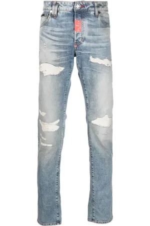 Philipp Plein Jeans rectos con efecto envejecido