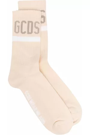 GCDS Calcetines de canalé con logo en intarsia