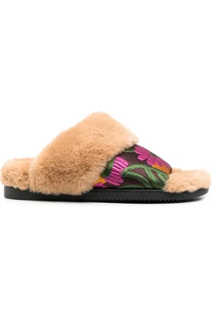 La DoubleJ Flip flops de pelo artificial con tira estampada floral