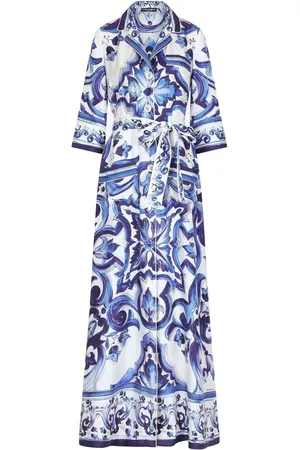 Dolce & Gabbana Mujer Camiseros - Vestido camisero largo con estampado Mayólica