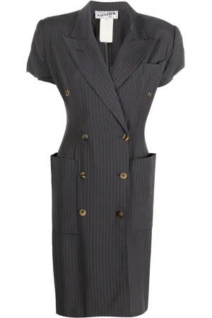 Jean Paul Gaultier Vestido a rayas diplomáticas con doble botonadura 1980