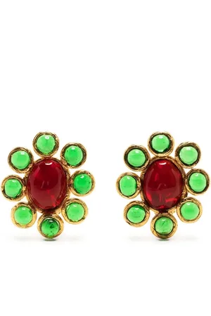 Gripoix Aretes de clip con motivo floral y gemas