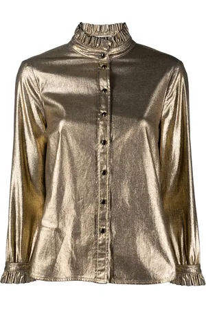 Saint Laurent Blusa metalizada con cuello con volantes