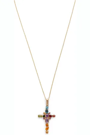 Dolce & Gabbana Collar en oro amarillo de 18kt con colgante de cruz y gemas