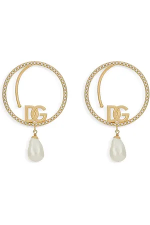 Dolce & Gabbana Arracadas con dije de perla y logo DG