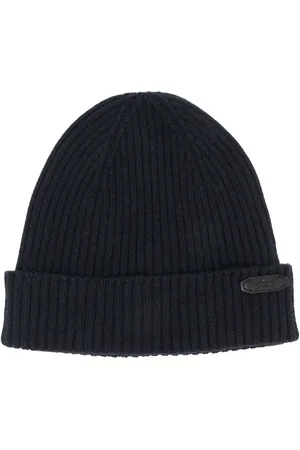 BRIONI Gorro tejido de canalé con parche del logo