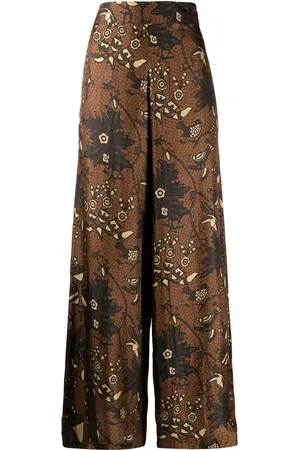 BIYAN Pantalones palazzo de seda con estampado floral