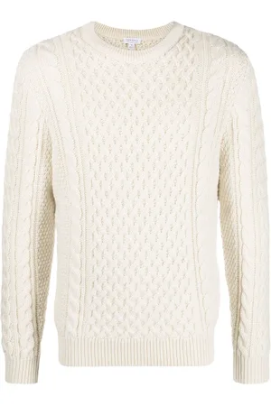 Sunspel Suéter tejido de aran con cuello redondo