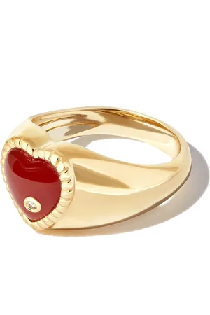 YVONNE LÉON Anillo de sello en oro amarillo de 9kt con ágata y corazón