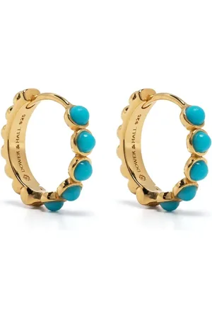 Dower and Hall Arracadas estilo huggie con aplique de turquesa