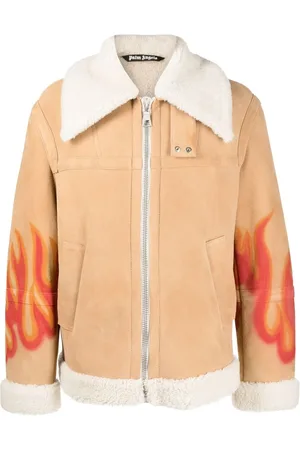 Palm Angels Chamarra de lana con estampado de llamas