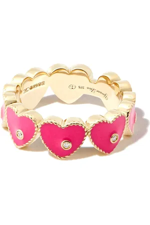 YVONNE LÉON Anillo con corazón en oro amarillo de 9kt con diamantes y esmalte