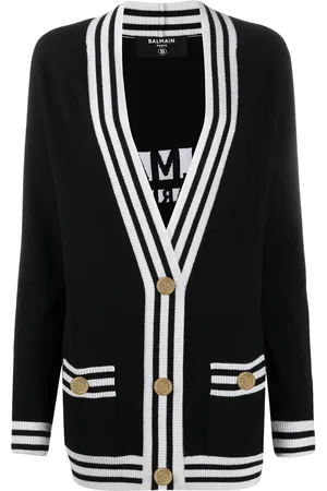 Balmain Cárdigan largo con ribetes de rayas