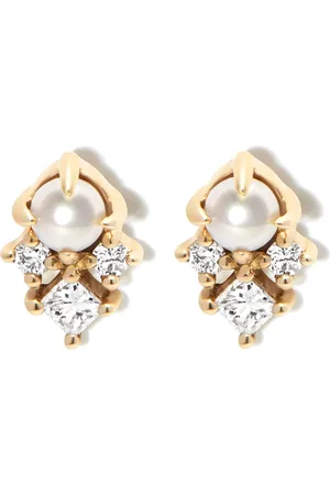 Mateo Aretes The Little Things en oro amarillo de 14kt con diamantes y perla