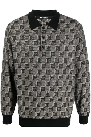MISBHV Suéter estilo playera tipo polo con logo en jacquard
