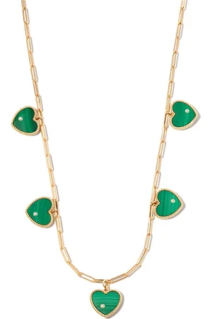 YVONNE LÉON Collar con cinco dijes de corazón de malaquita en oro amarillo de 18kt y 9kt