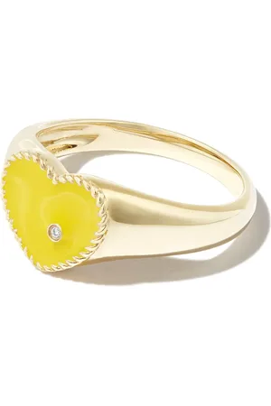 YVONNE LÉON Anillo con sello de corazón en oro amarillo de 9kt con diamantes y esmalte