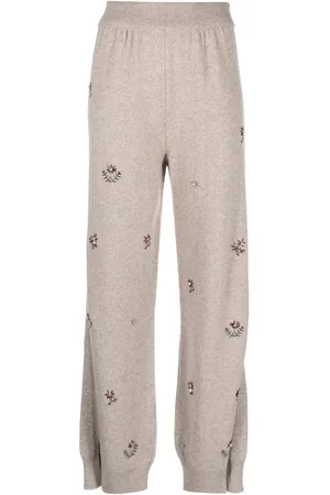 Barrie Pantalones de cachemira con bordado floral
