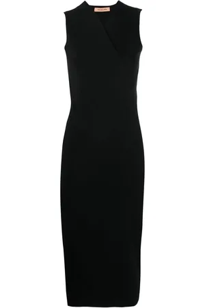 YVES SALOMON Vestido midi cruzado con cuello en V