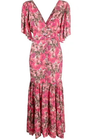 ROTATE Vestido con estampado floral y cuello en V