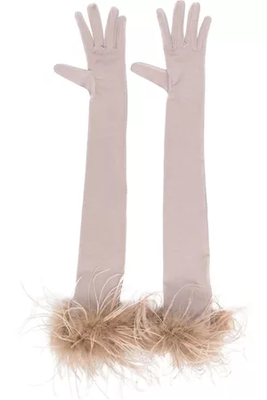 Styland Mujer Guantes - Guantes con ribete de plumas