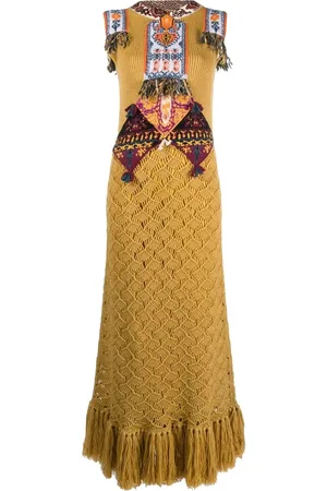 Etro Vestido largo de crochet con apliques en jacquard