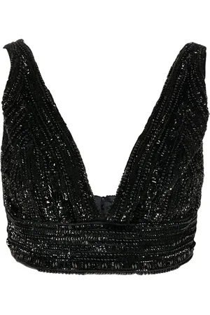 Elisabetta Franchi Camiseta corta con detalle de cuentas
