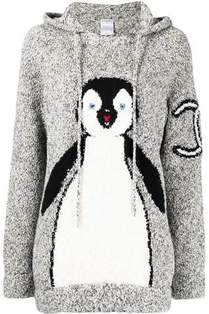 CHANEL Suéter con capucha y motivo de pingüinos en intarsia 2007