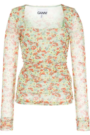 Ganni Top de malla estampado con manga larga