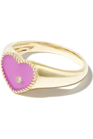 YVONNE LÉON Anillo con sello de corazón en oro amarillo de 9kt con diamantes