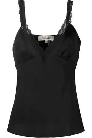 Diane von Furstenberg Top con ribete de encaje y cuello en V