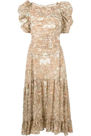 ULLA JOHNSON Vestido midi con mangas farol