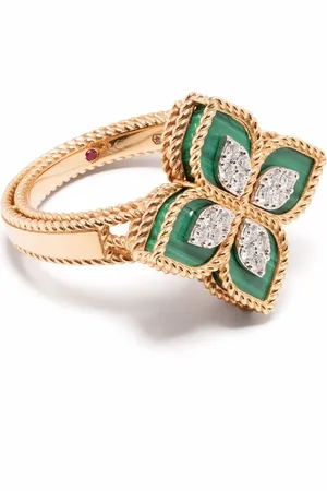 Roberto Coin Pulsera Princess Flower en oro rosa de 18kt con diamantes y malaquitas