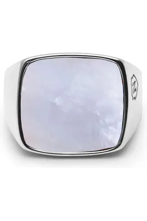 Nialaya Anillo de sello con piedra de color blanco