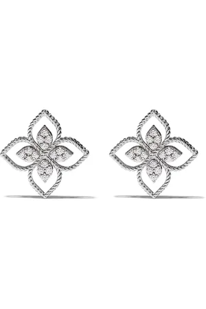 Roberto Coin Aretes Princess Flower en oro blanco de 18kt con diamantes