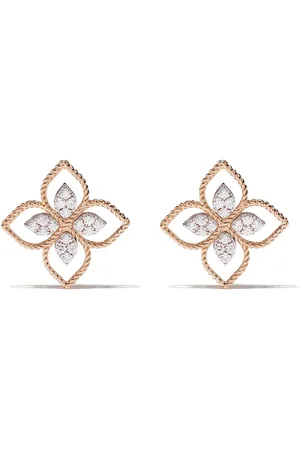 Roberto Coin Aretes Princess Flower en oro rosa de 18kt con diamante
