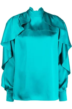 Colville Blusa satinada con volantes en las mangas