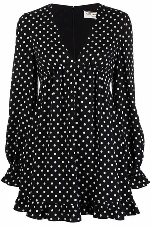 Saint Laurent Vestido corto acampanado con motivo de lunares