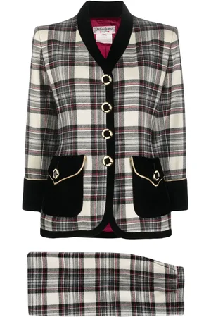 Saint Laurent Traje de falda con motivo de cuadros 1980
