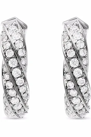 David Yurman Arracadas estilo huggie Cable Edge en plata de ley con diamantes de 13mm