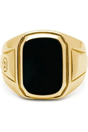 Nialaya Anillo de sello con piedra bañado en oro